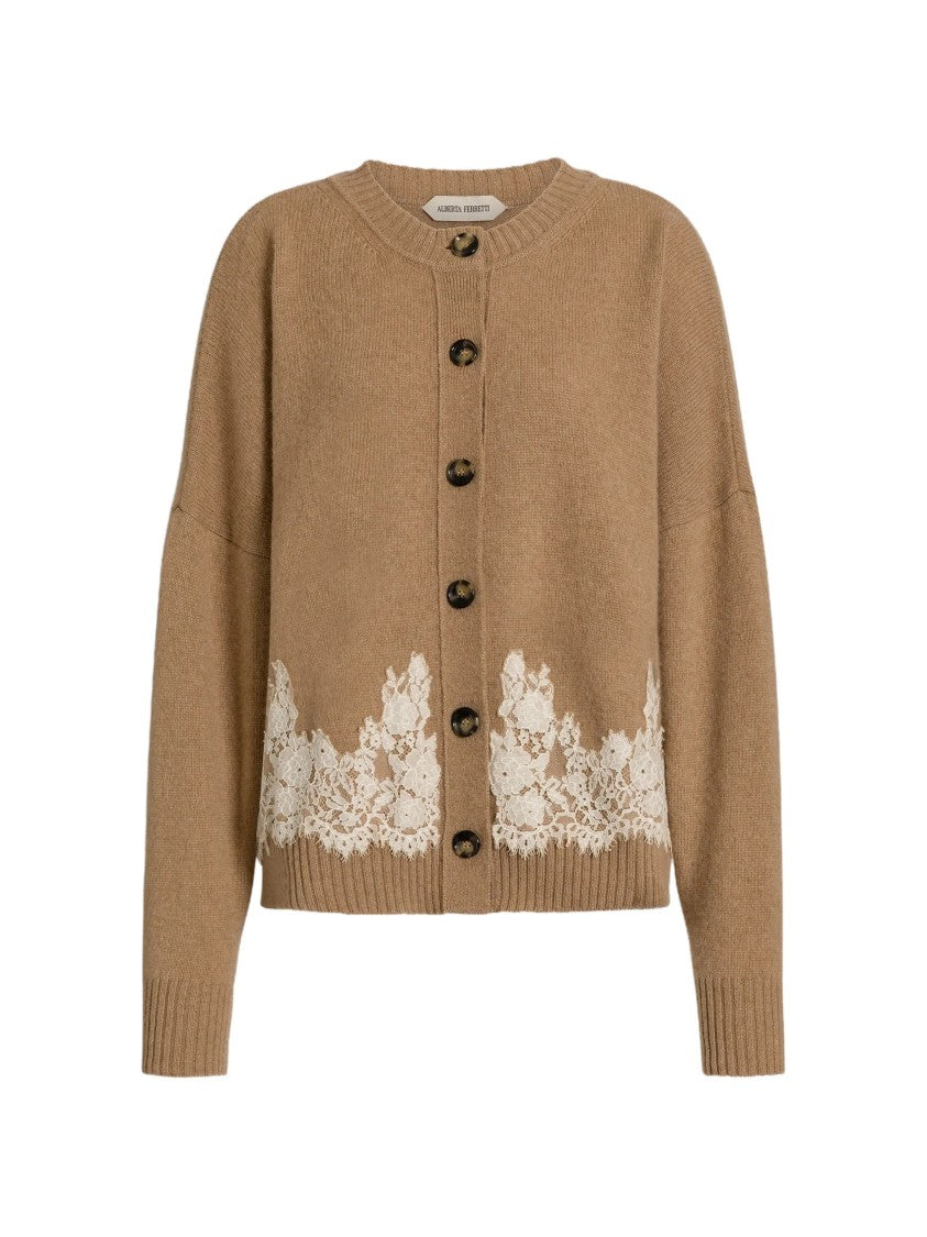 Alberta Ferretti Camel Cashmere Lace Cardigan