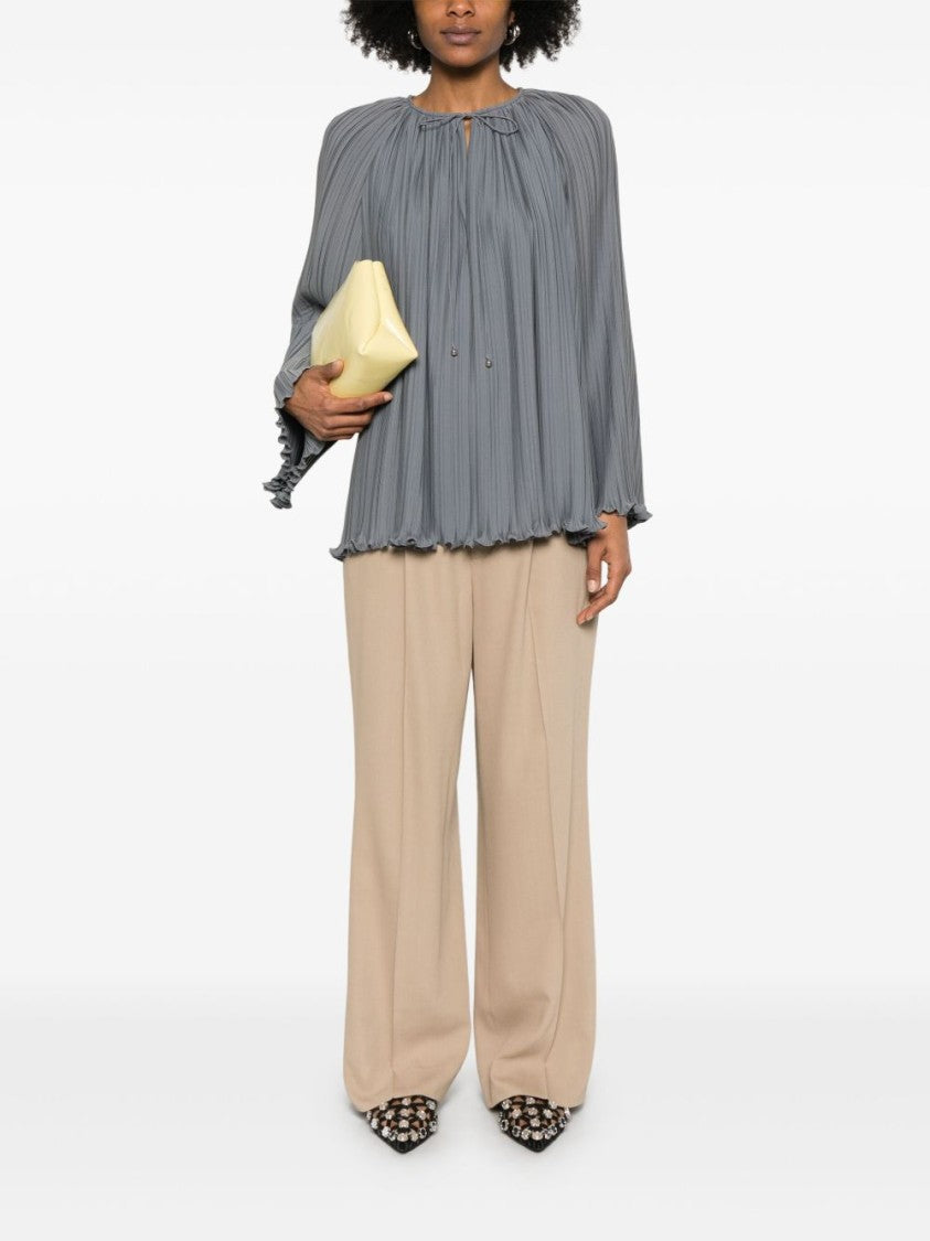 Lanvin Cool Grey Gathered Tie Neck Top