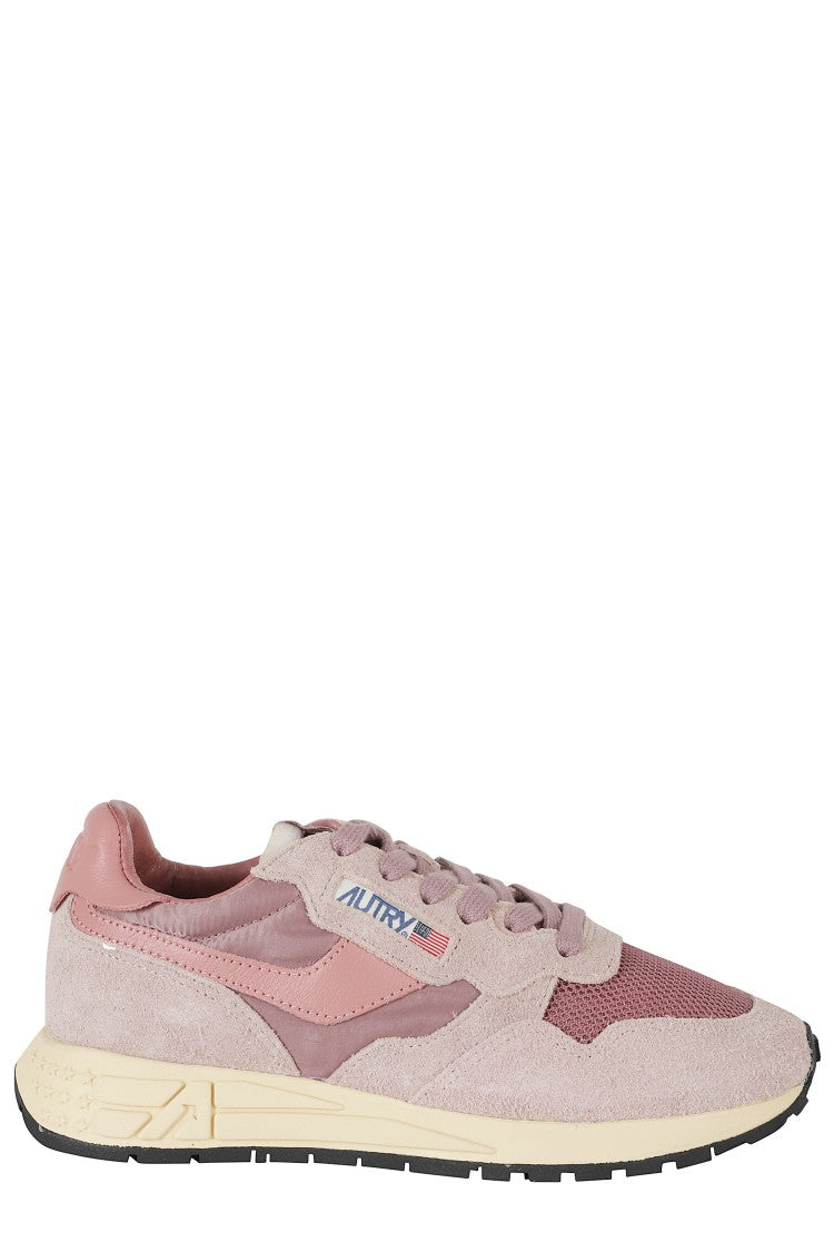 Autry Pink Reelwind Low Suede Inserts Leather Sneakers