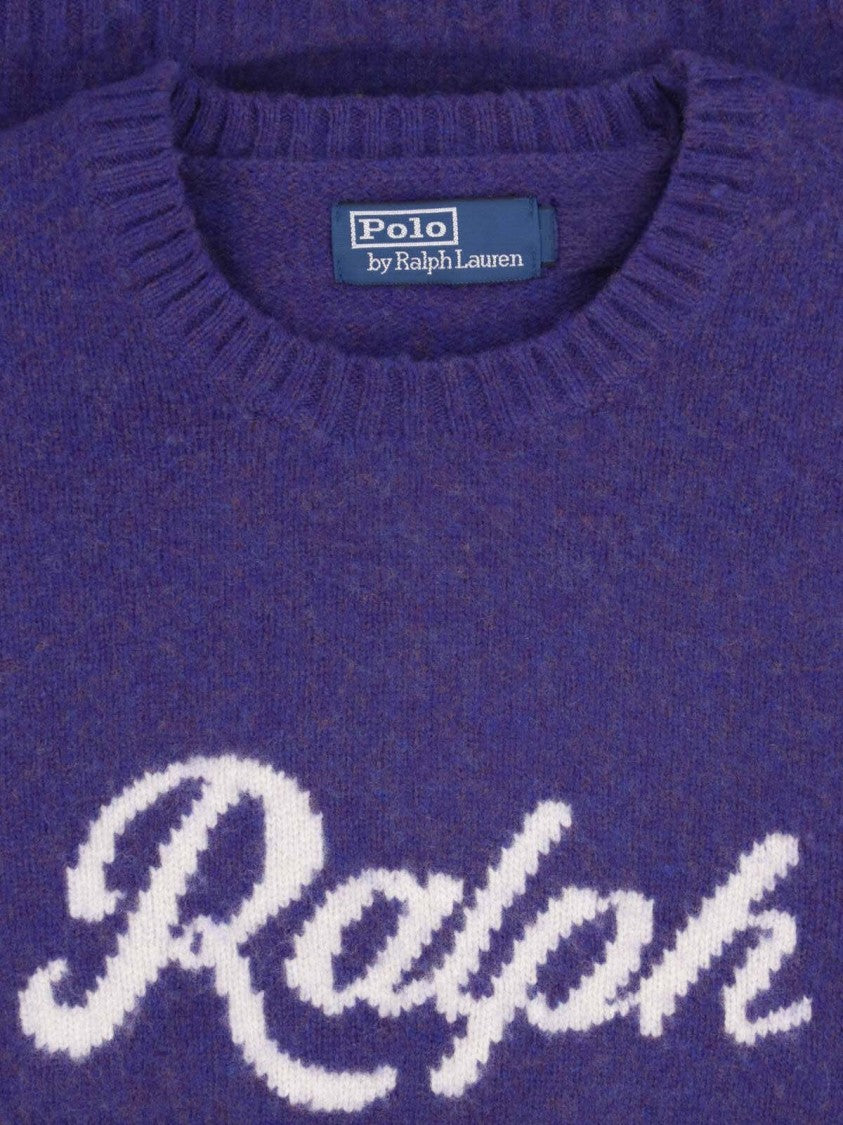 Polo Ralph Lauren Purple Wool-Cashmere Logo Crewneck Sweater