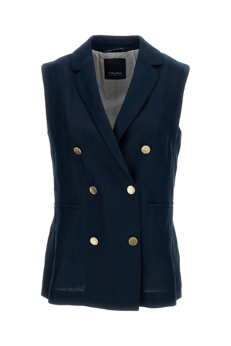 Max Mara Blue Bird Double Breasted Linen Gilet