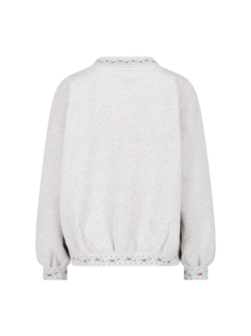 Chloé Light Grey Cotton Sweatshirt With Floral Embroidery