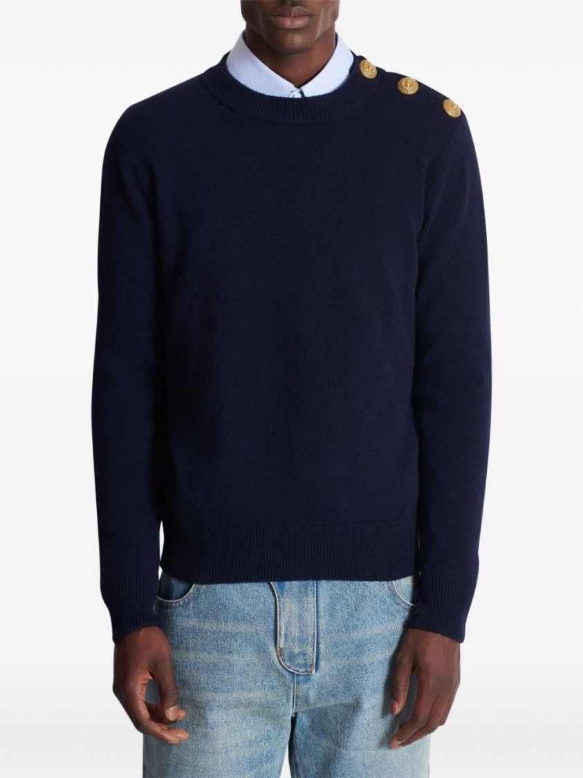 Balmain Blue Round Neck Long Sleeve Sweater