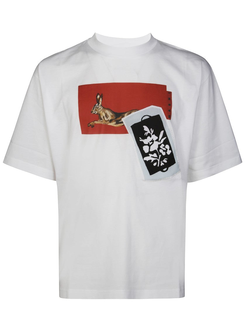 Marni Graphic Print T-Shirt With Leaping Hare Design