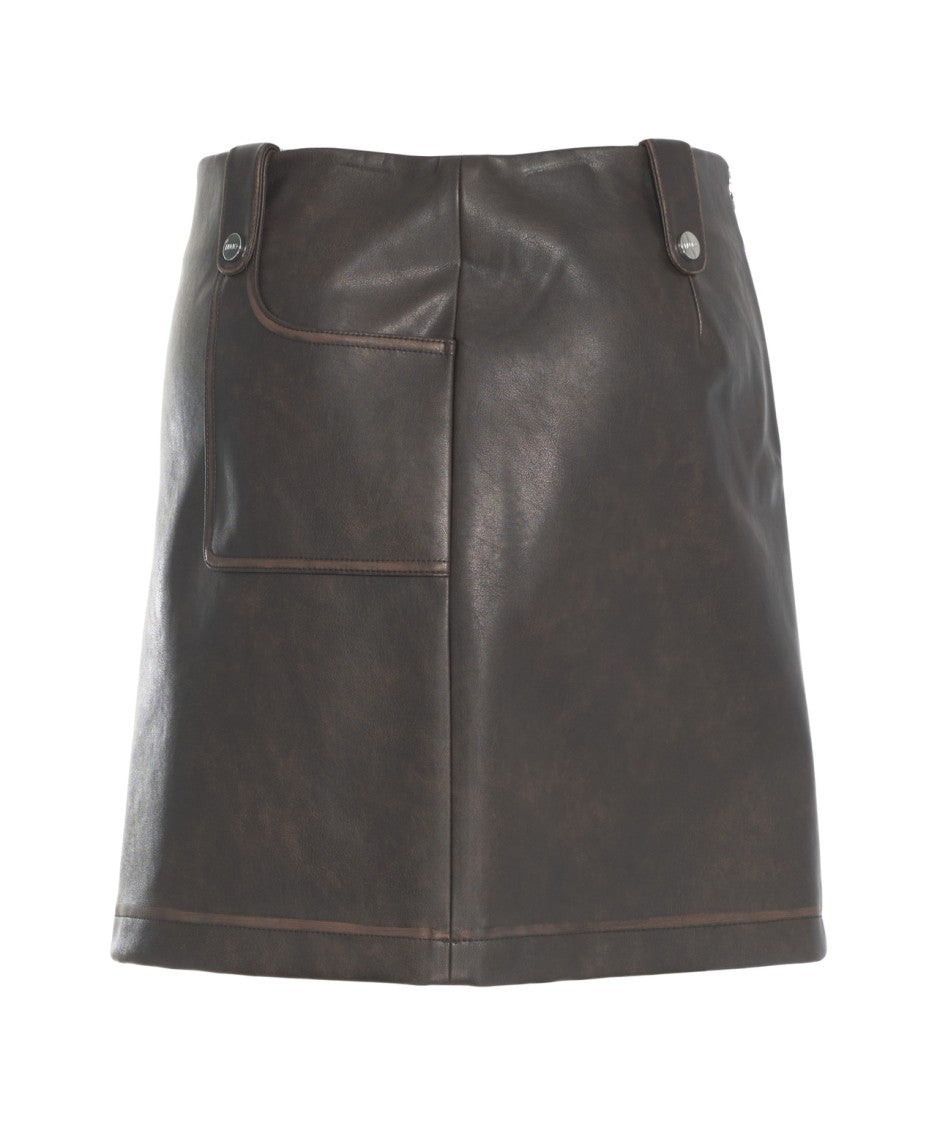 Liu Jo Faux Leather Mini Skirt With Metallic Button Accents