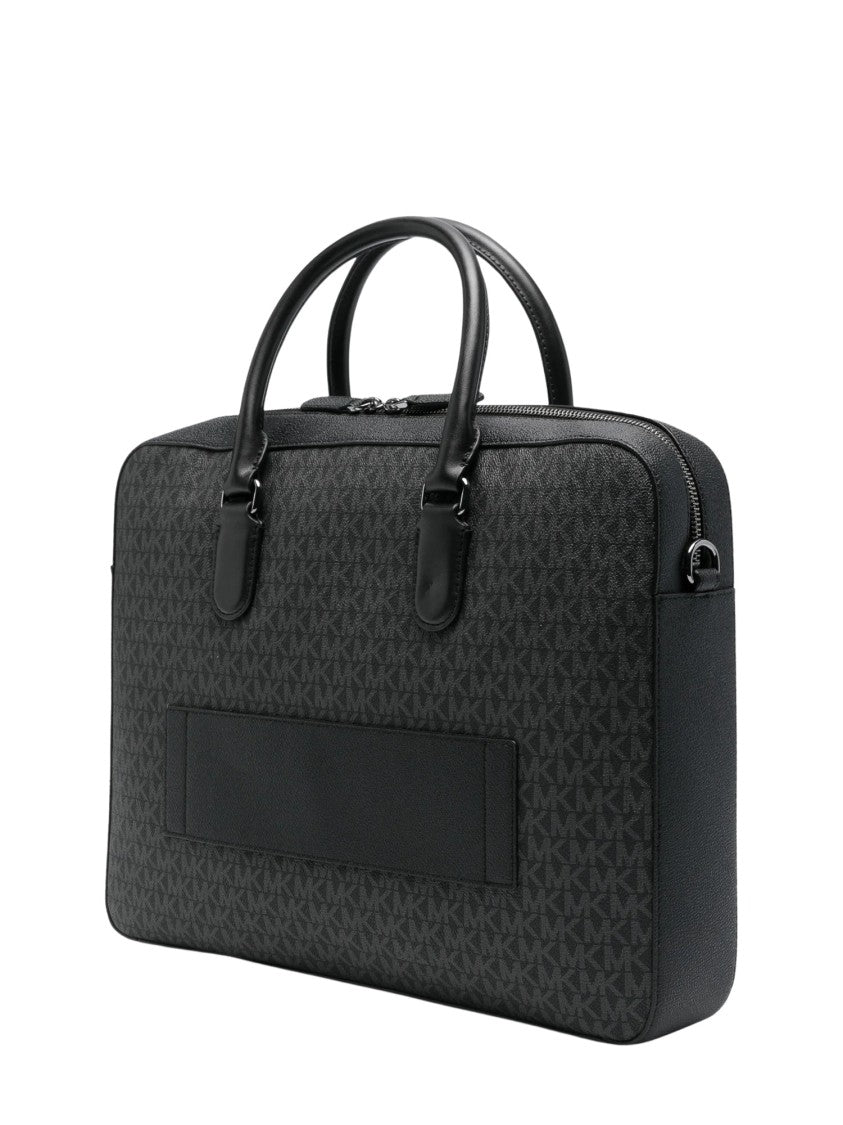 Michael Kors Black Grey Logo-Print Zip Briefcase