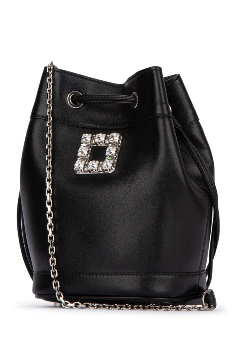 Roger Vivier Structured Black Bucket Bag With Drawstring Closure