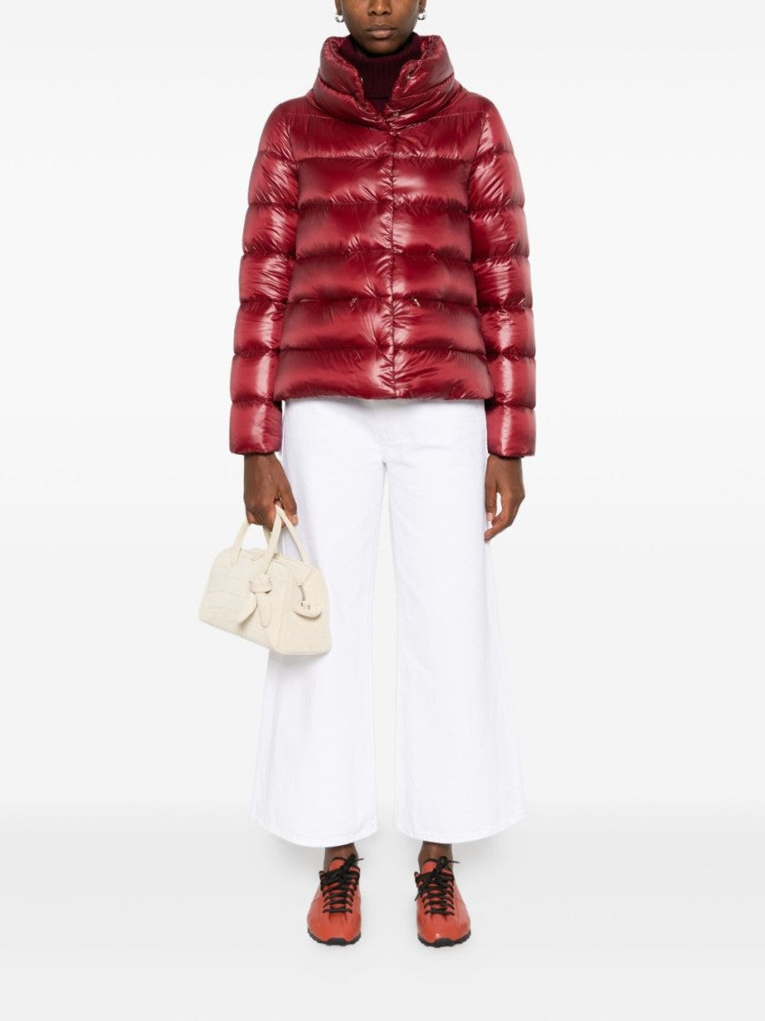 Herno Bordeaux Quilted Puffer Coat With High Collar