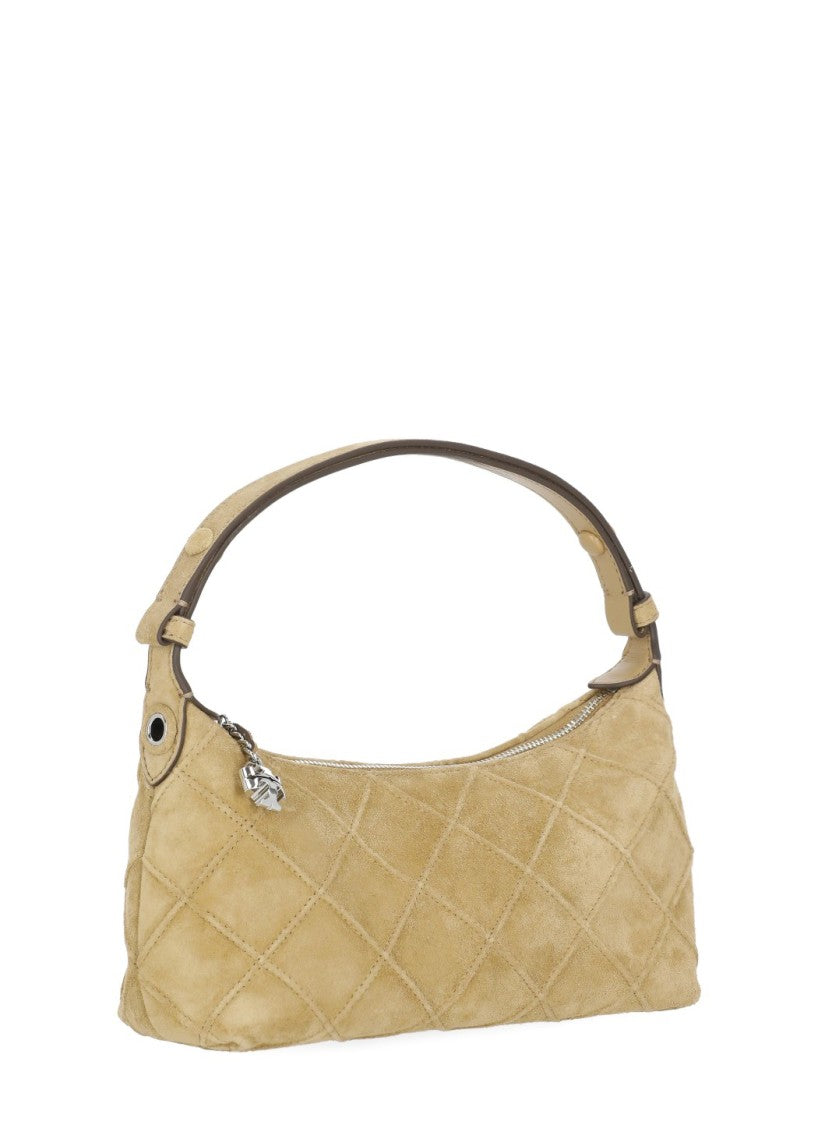 Tory Burch Beige Diamond-Pattern Leather Suede Pochette