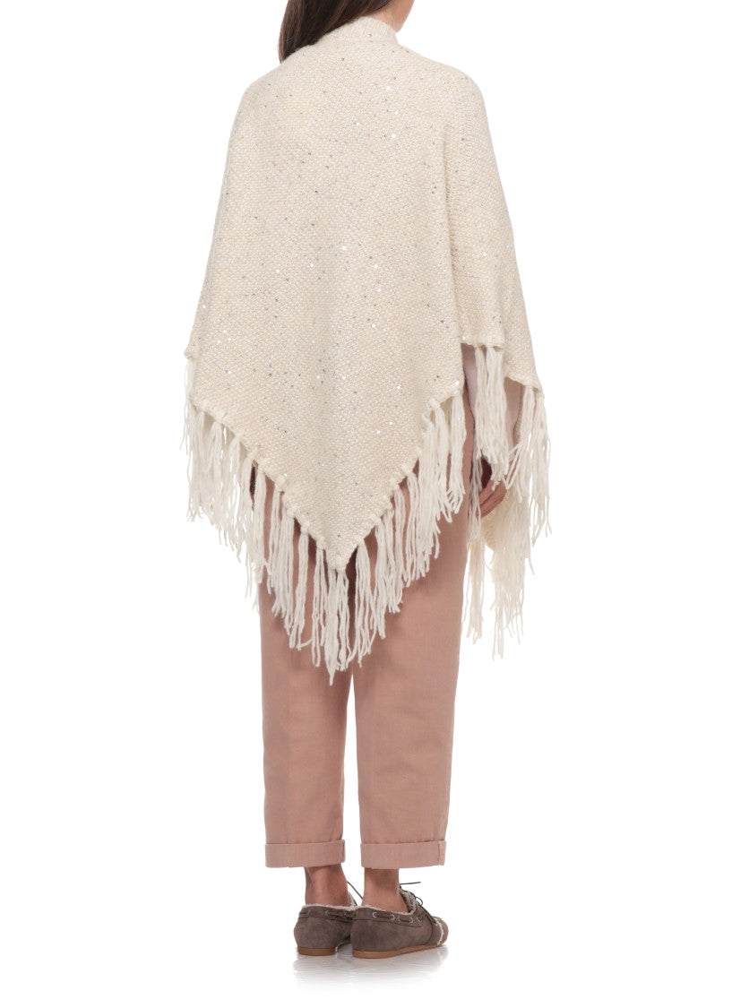 Peserico Lurex Motif Cape With Fringed Hem