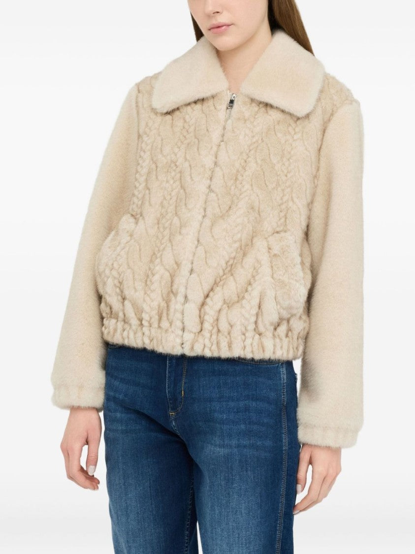 Liu Jo Cropped Beige Coat With Textured Panel