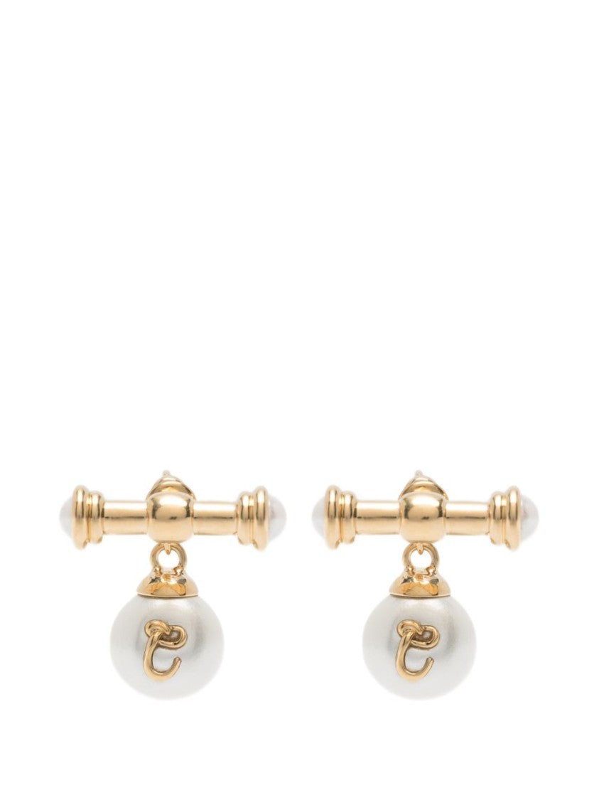 Chloé Gold-Toned Pearl Accents Charm Earrings