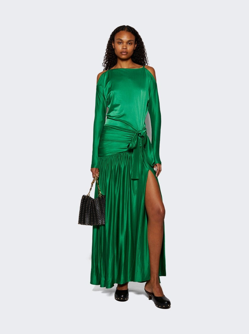 Rabanne Gathered Satin Gown Emerald