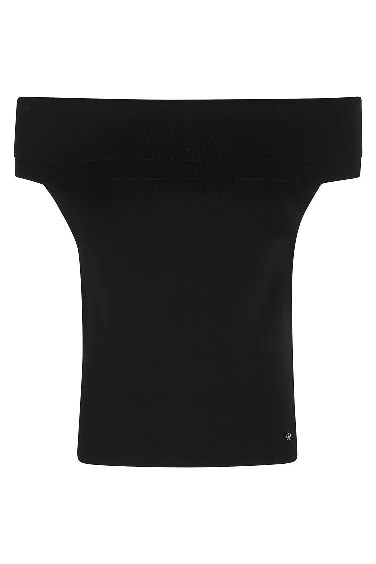 Anine Bing Off-The-Shoulder Black Francis Top With Short Sleeves