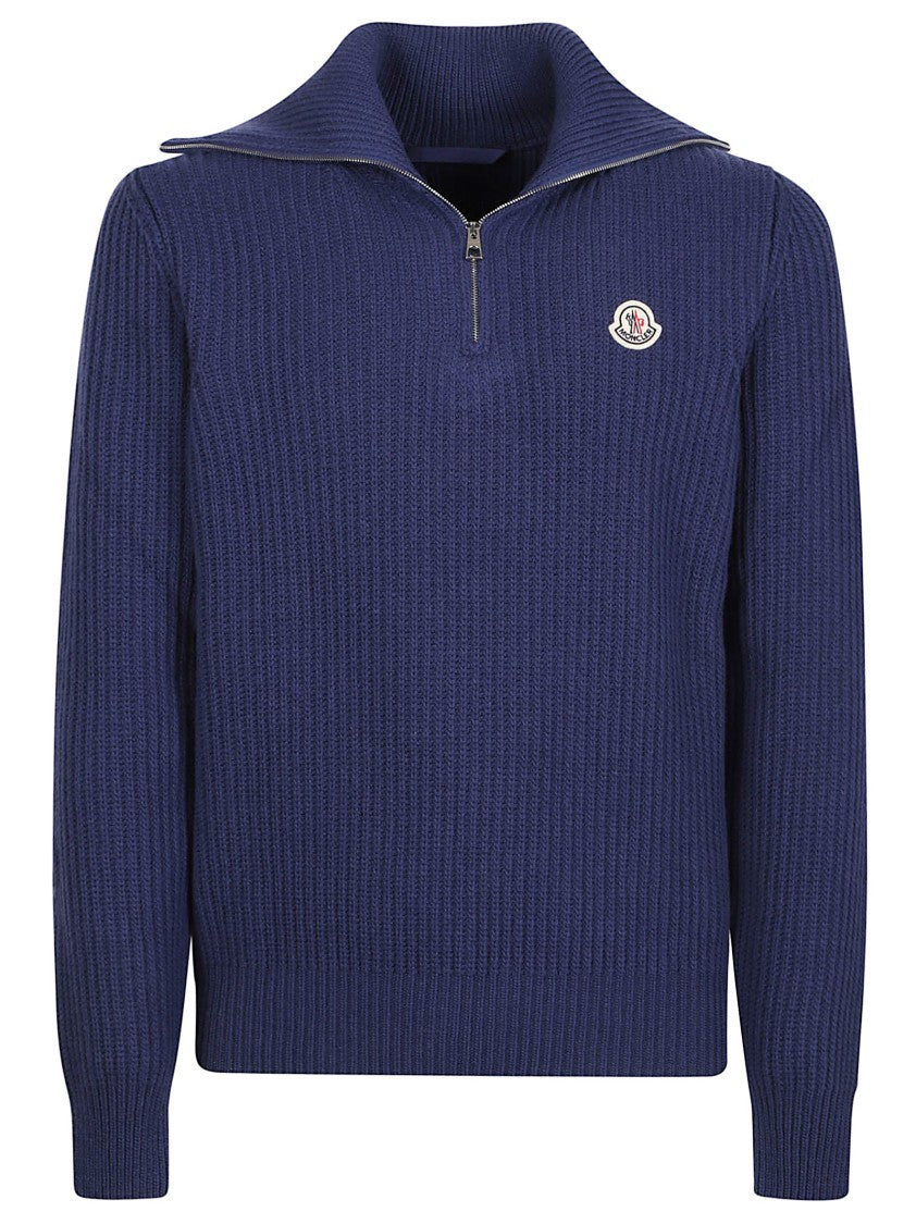 Moncler Tricot Virgin Wool Ribbed Half-Zip Sweater