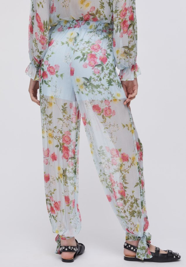 Liu Jo Floral Print Creponne Trousers With Ankle Bow Detail
