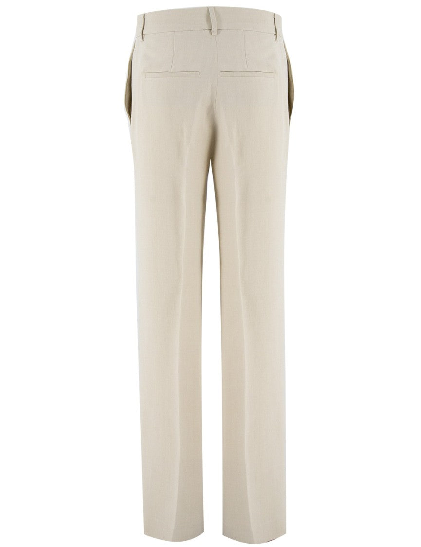 Antonelli Light Beige Viscose Trousers With High Waist