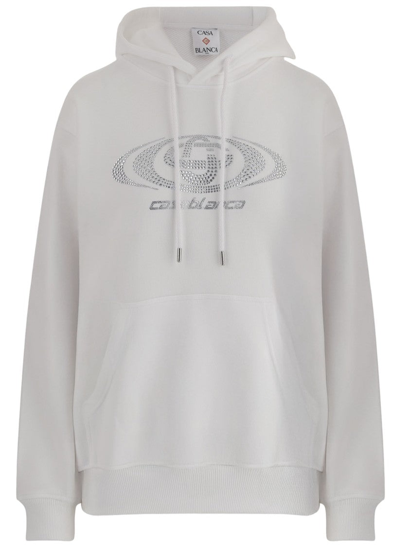 Casablanca Rhinestone-Embellished White Cotton Sweatshirt