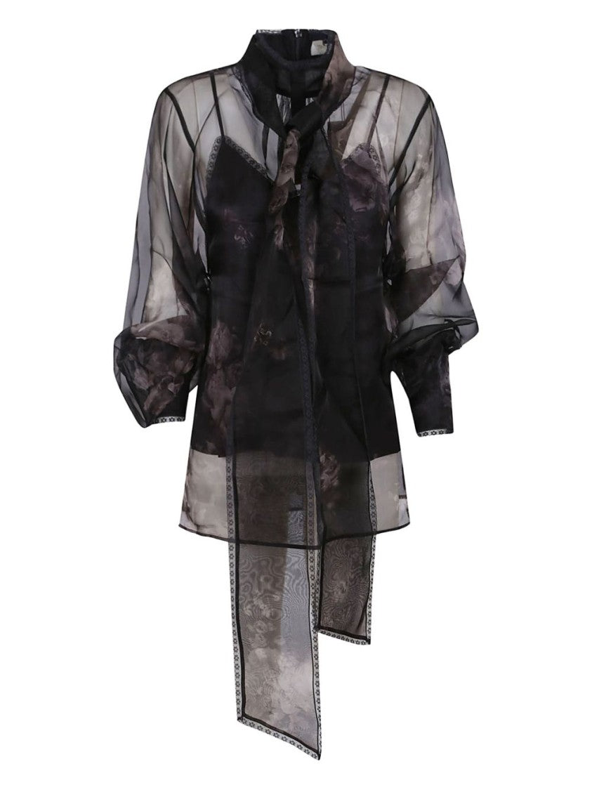 Zimmermann Sheer Black Silk Blouse With Flowing Tie
