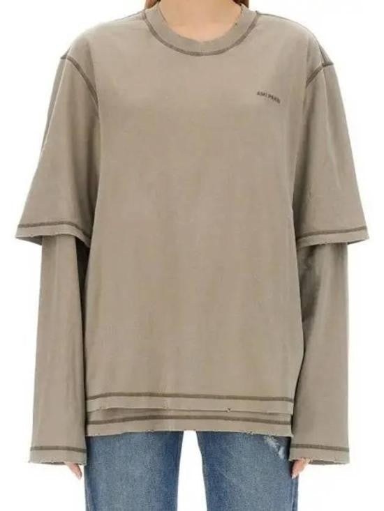Ami Paris Layered Long-Sleeve Top With Short-Sleeve Overlay