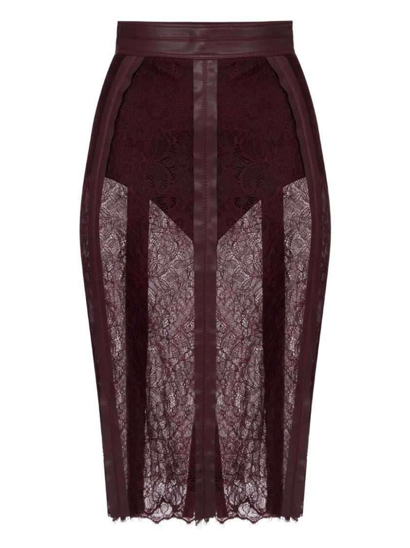 Elisabetta Franchi Bordeaux Midi Skirt With Lace Panels