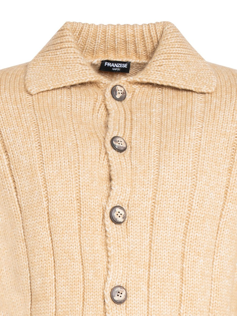 Franzese Collection Classic Beige Cardigan With Flat-Ribbed Knit Texture