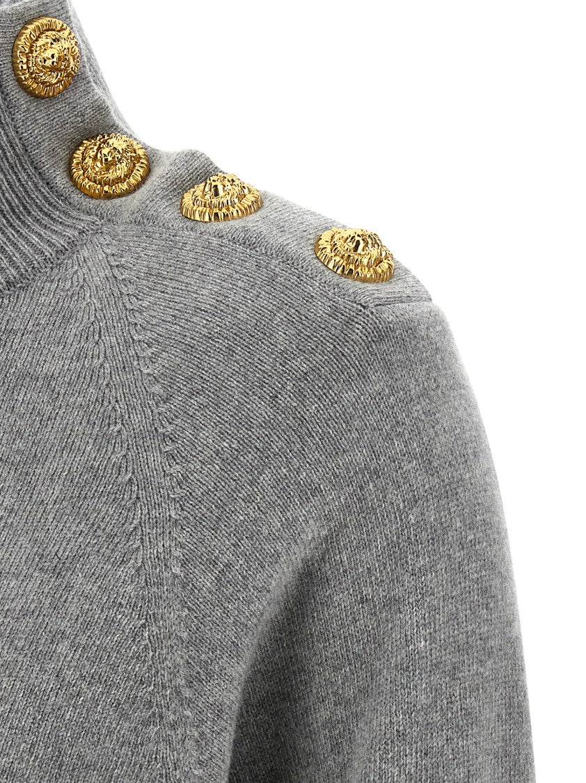 Balmain Mini Dress With High Neck And Lion Head Button Detail