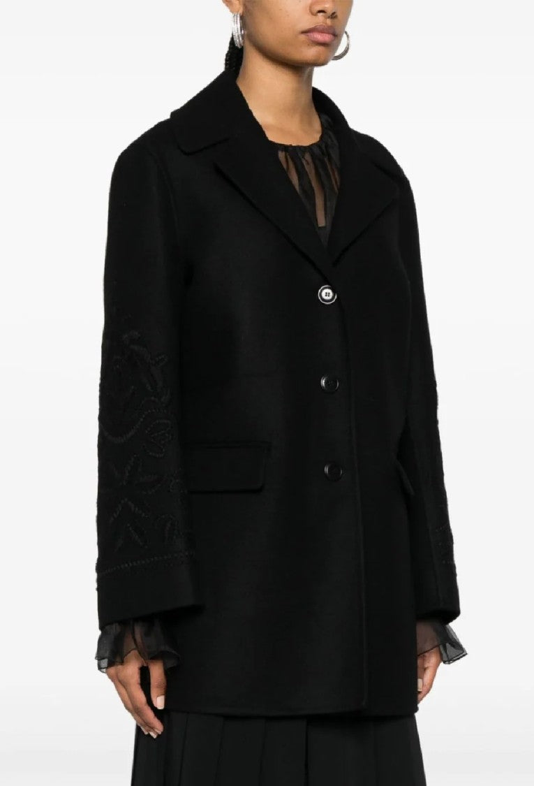 Ermanno Scervino Single-Breasted Wool Coat With Embroidered Sleeves