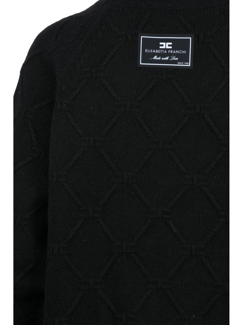 Elisabetta Franchi Mock Neck Sweater With Textured Diamond Pattern