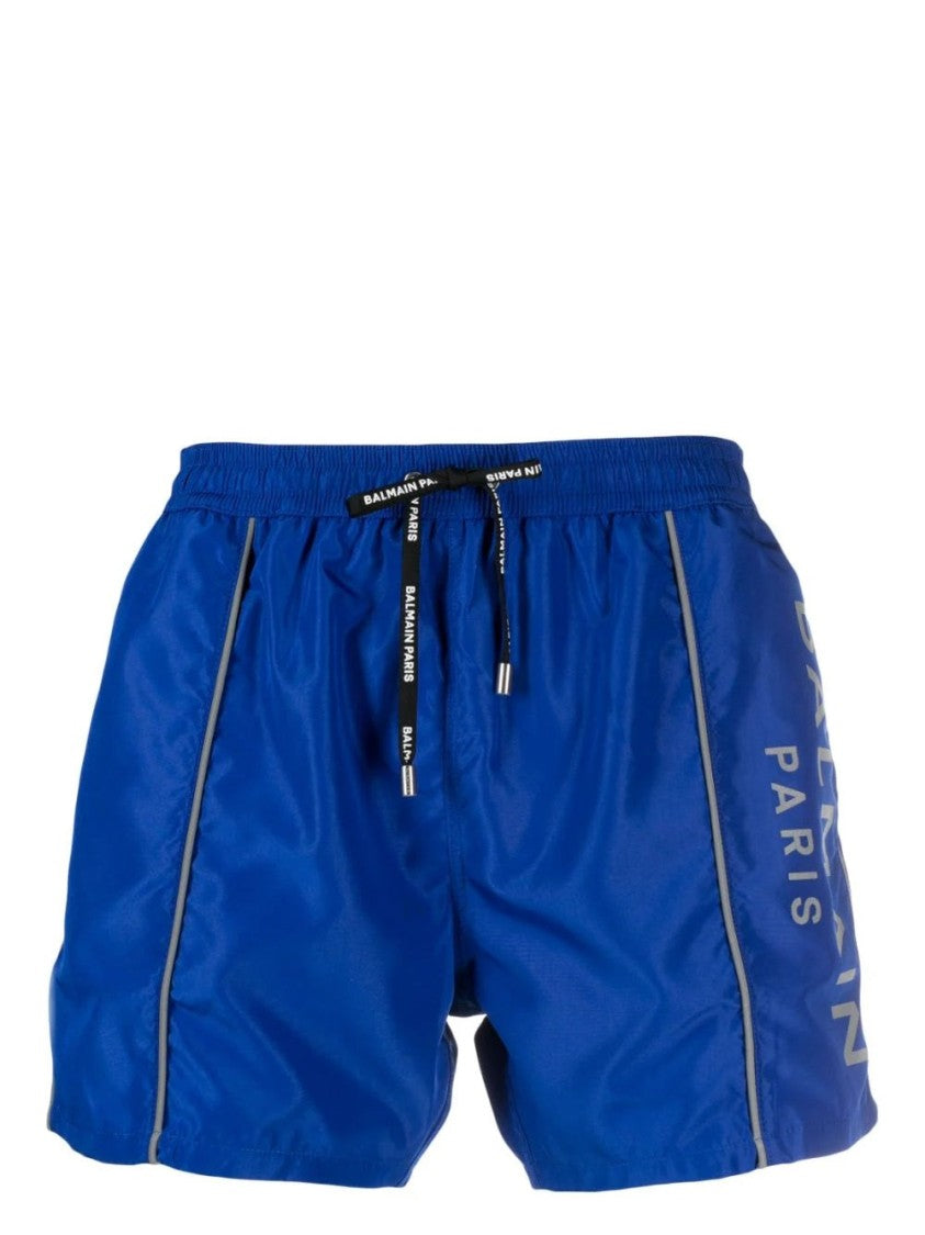 Balmain Relaxed Fit Blue Boxers With Contrasting Branding