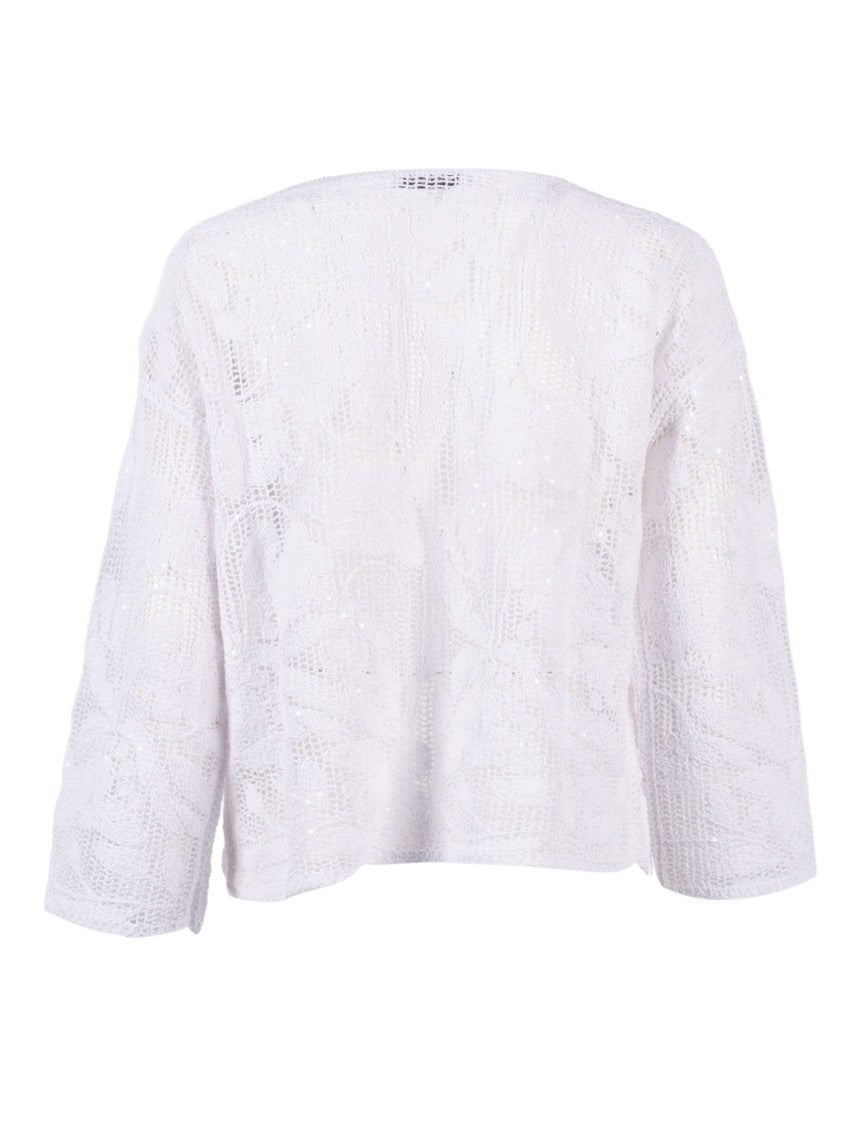 Kangra Cashmere Semi Sheer Sequined Embroidered Top