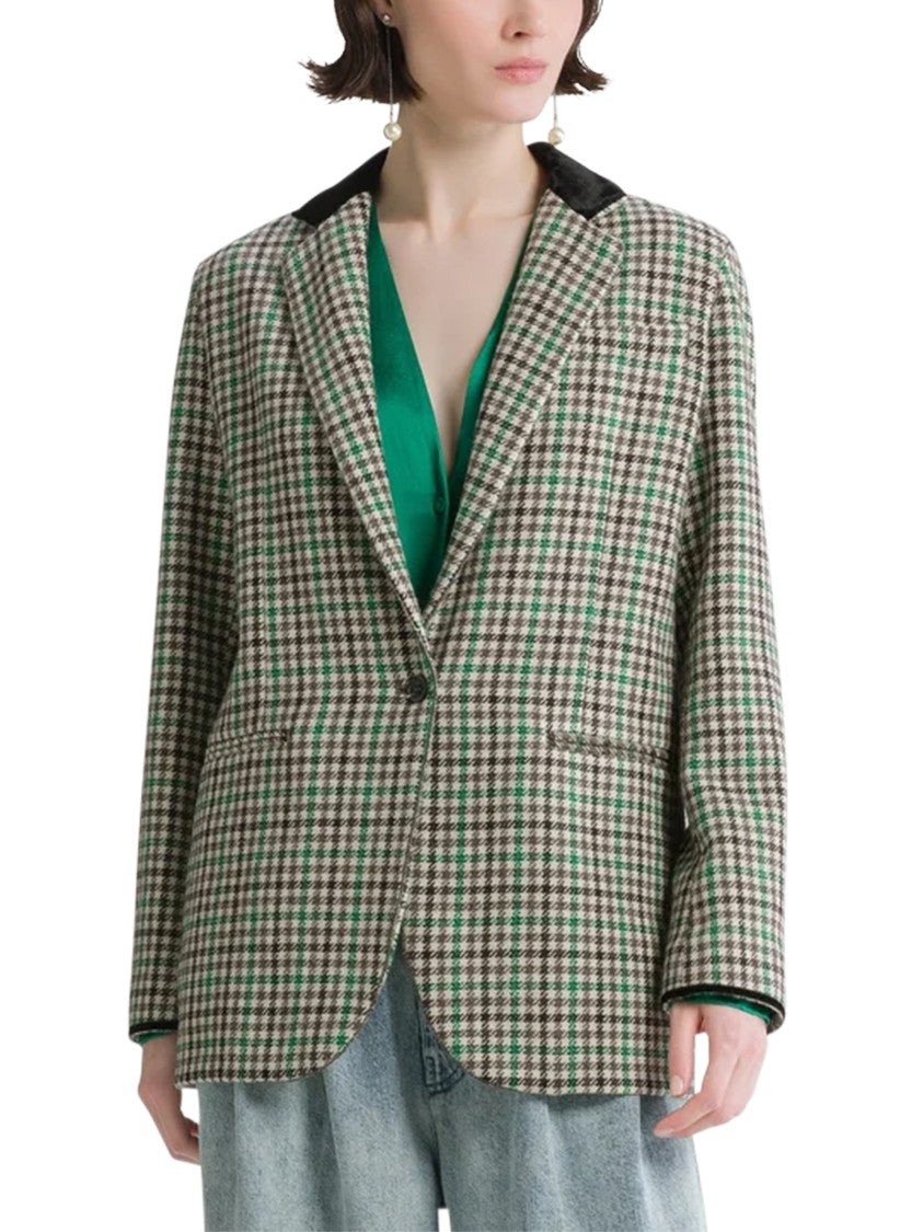 Forte Forte British Check Velvet Collar Tailored Blazer