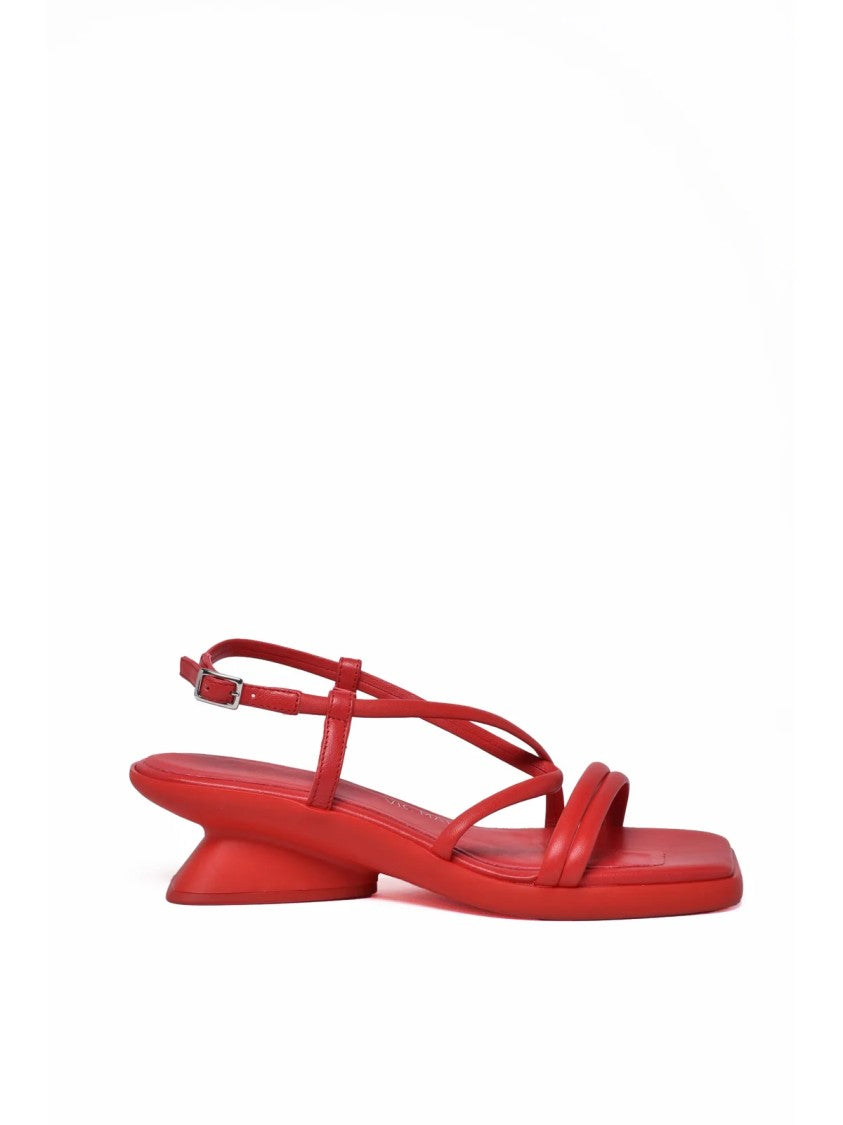 Vic Matié Red Sculptural Heel Ankle Strap Sandals