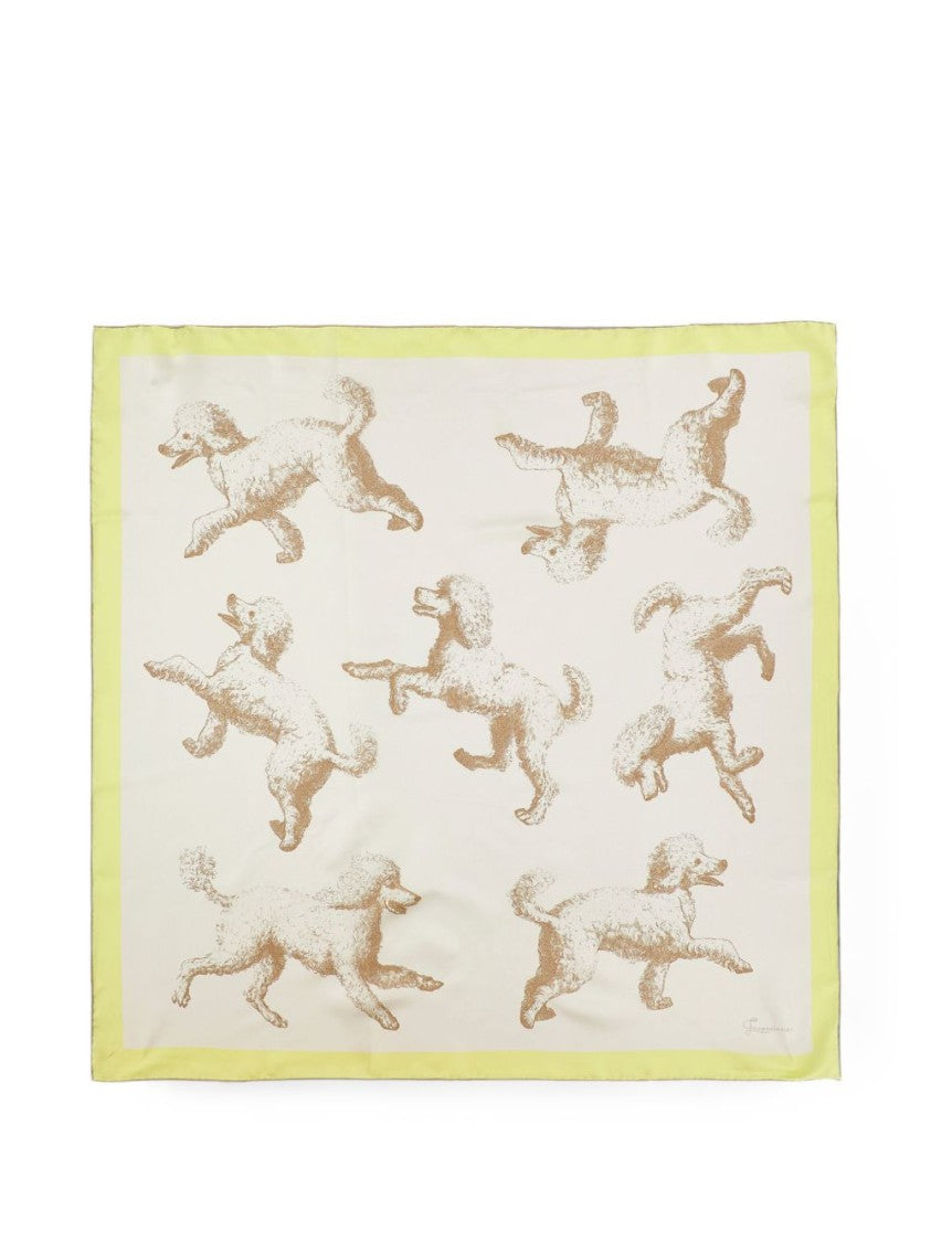 Jacquemus Rectangular Silk And Nylon Scarf With Illustrative Poodles