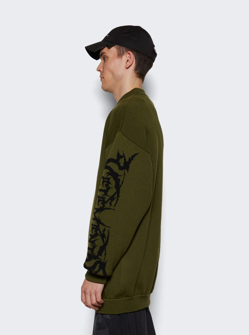 Vetements Metal Sleeve Logo Sweater Khaki