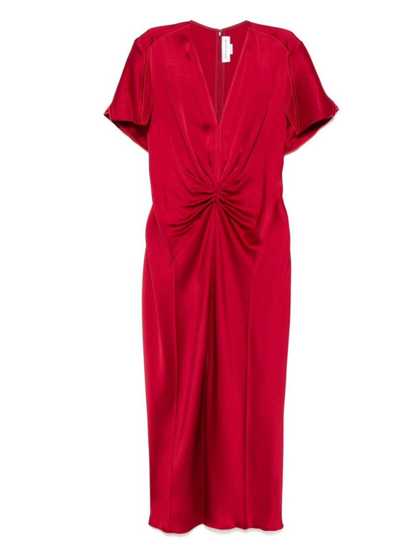 Victoria Beckham V-Neck Fitted Waistline Dress With Concealed Zip