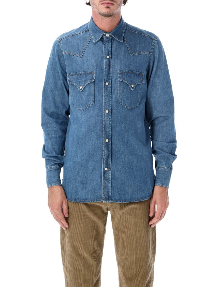 Fortela Ntex Stone Wash Cotton Denim Horn Snap Western Casual Shirt
