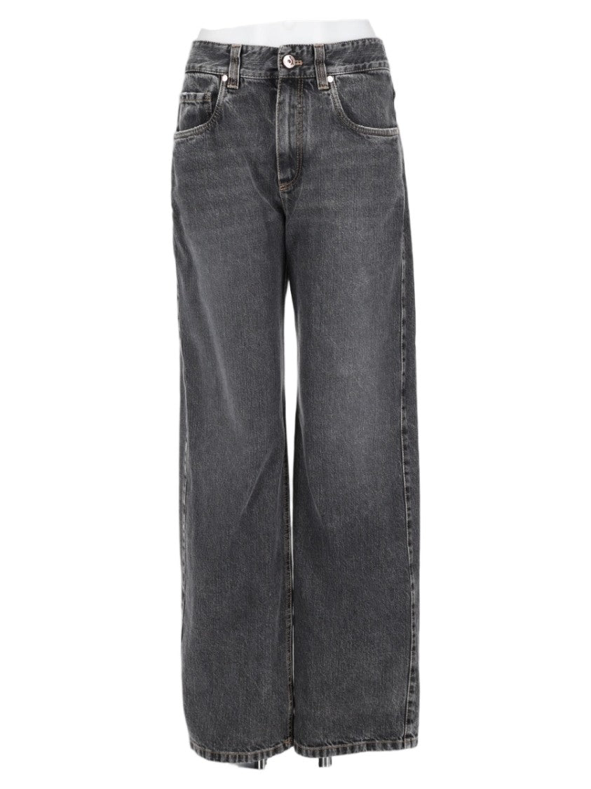 Brunello Cucinelli Loose-Fit High-Waisted Denim Pants With Vintage Wash