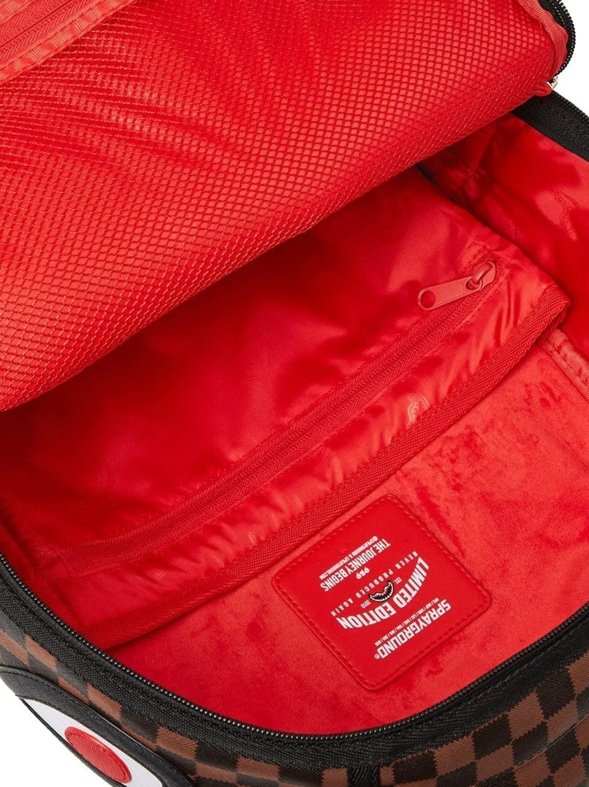 Sprayground Brown Checkered Sawtooth Shark Graphic Backpack