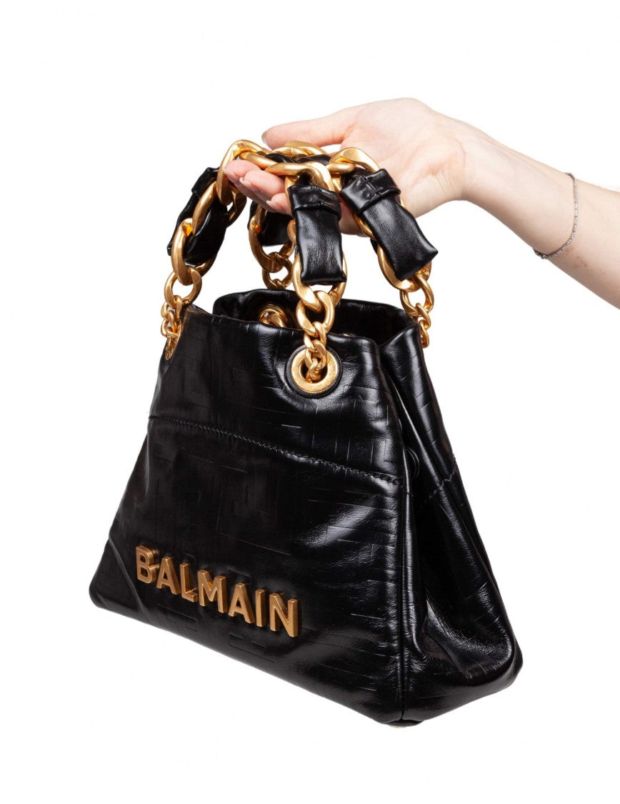 Balmain 1945 Soft Small Calfskin Handbag Black Color