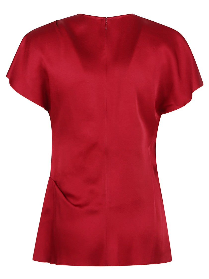 Victoria Beckham Draped Pleat Detail Top With Puff Sleeves