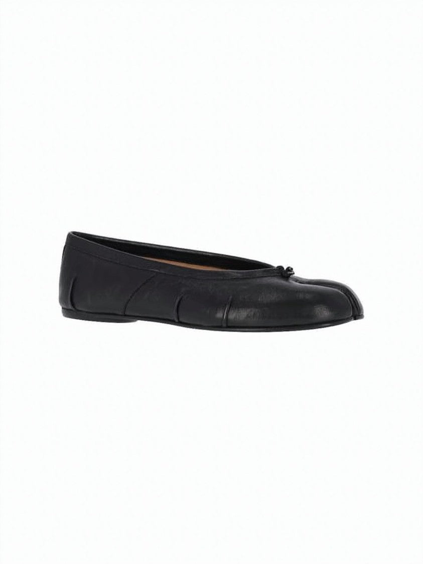 Maison Margiela Split-Toe Black Leather Ballet Flats With Bow Accent