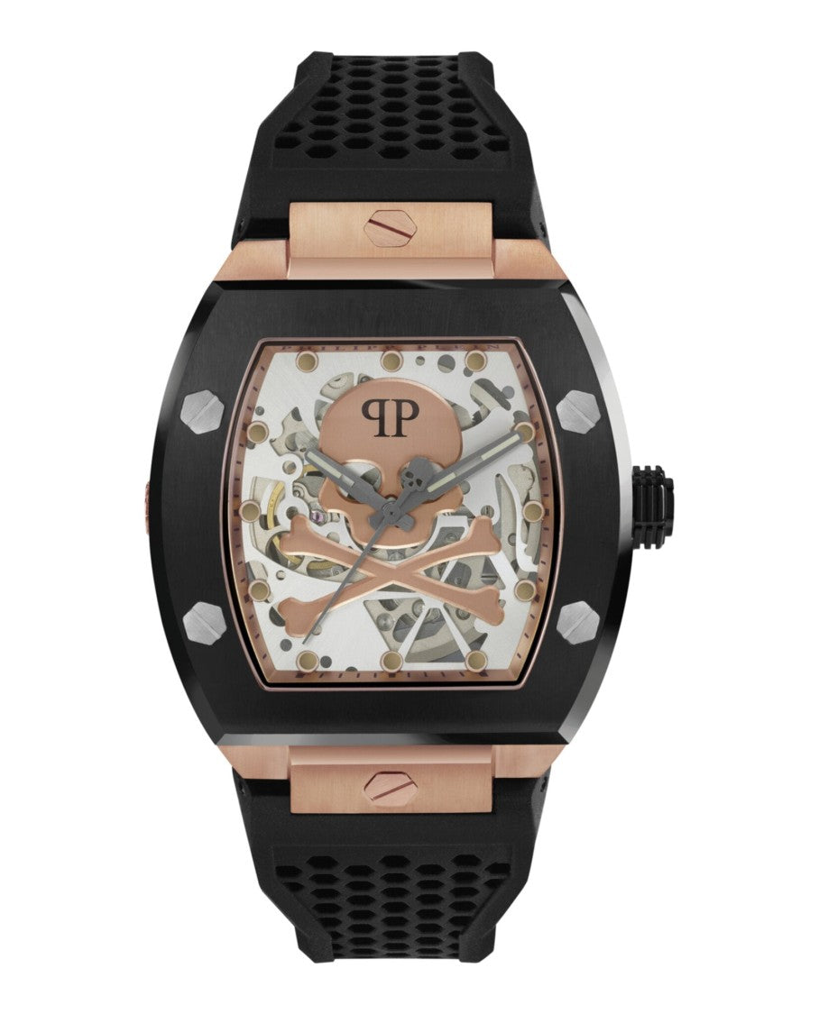Philipp Plein Grey Skeleton Dial Automatic Watch With Two-Tone Case