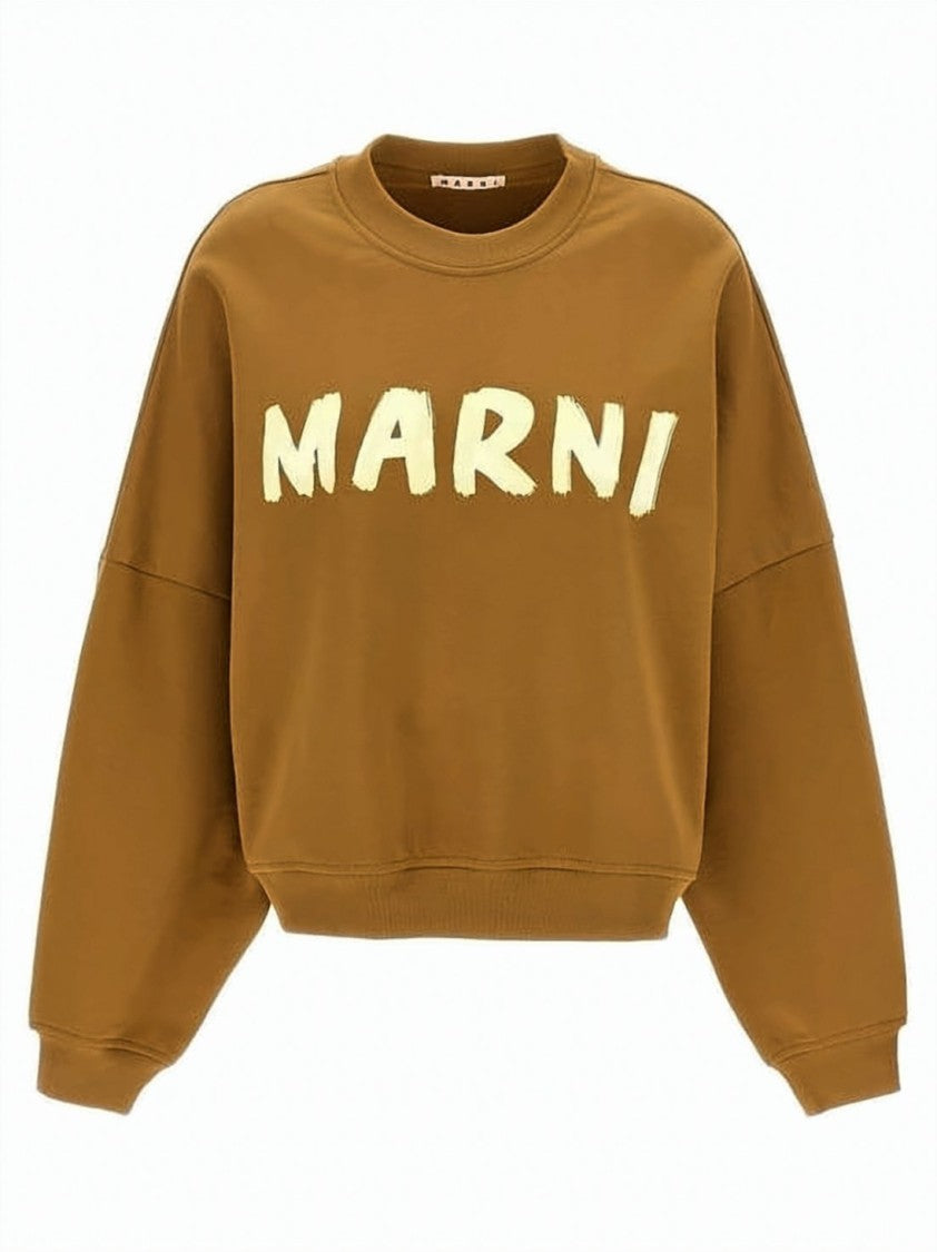 Marni Cropped Marni Crewneck Sweatshirt With Bold Logo Print