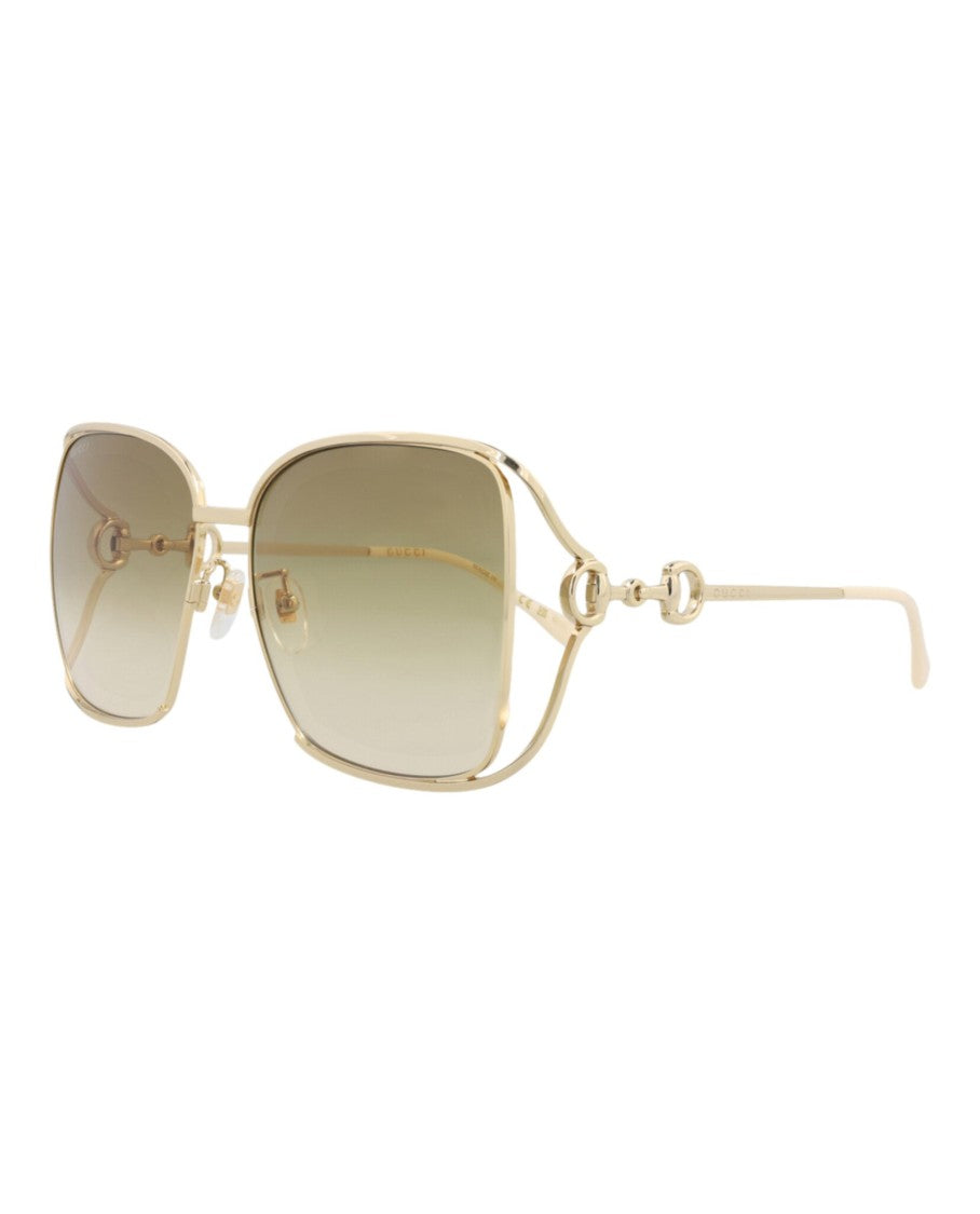 Gucci Square-Frame Gold Metal Sunglasses With Cutout Detailing