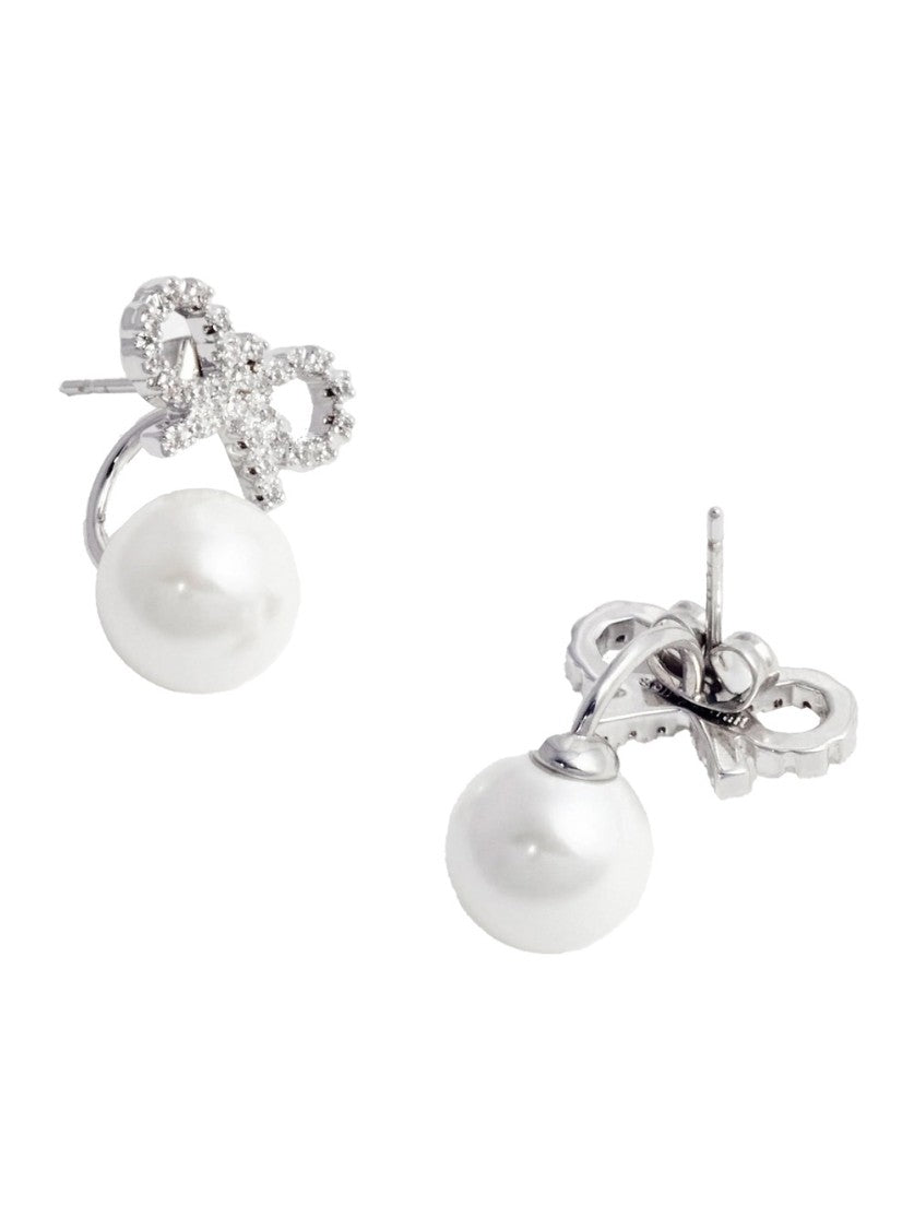 Self-Portrait Crystal Bow Pearl Jacket Earrings
