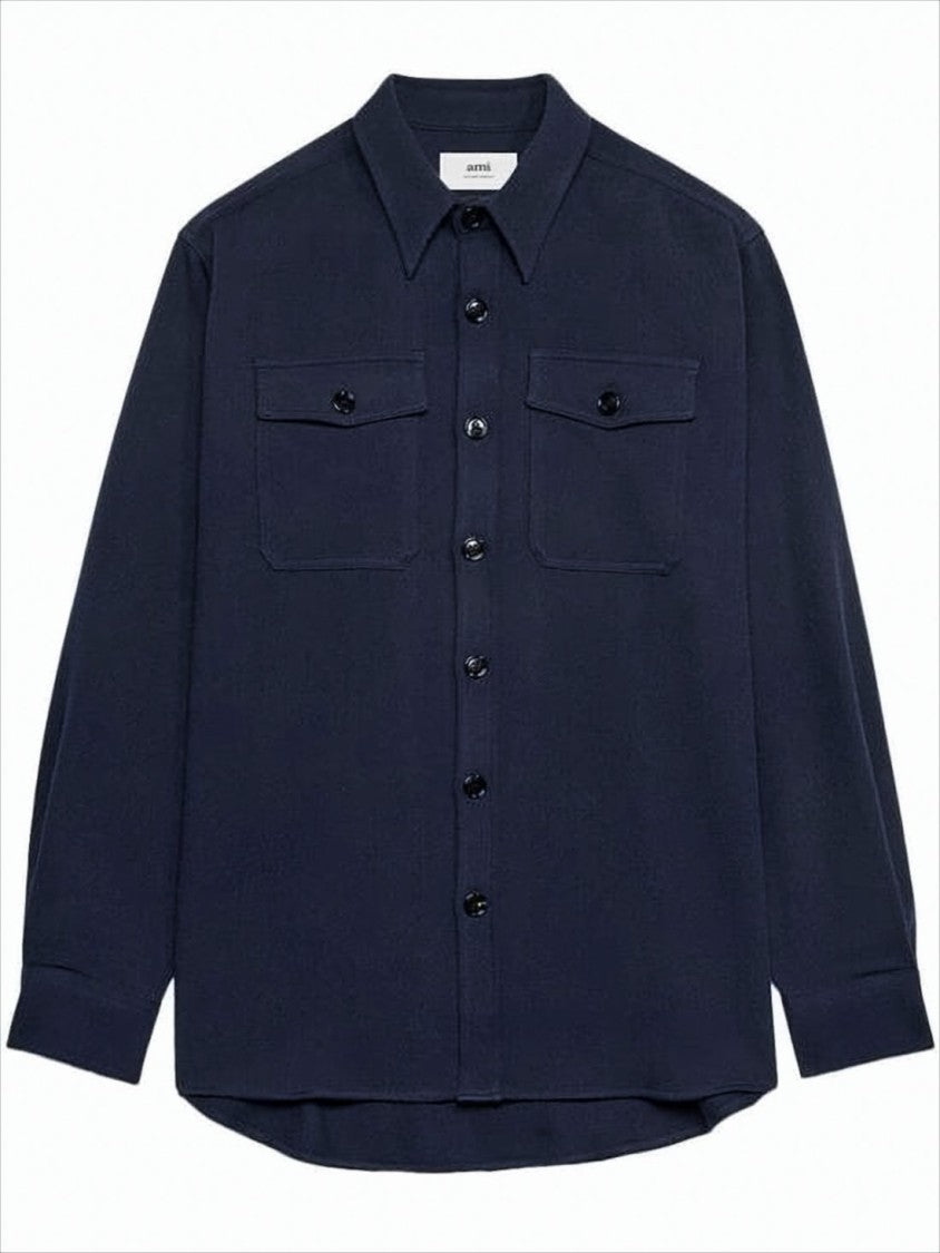 Ami Paris Structured Wool Jacket With Classic Collar