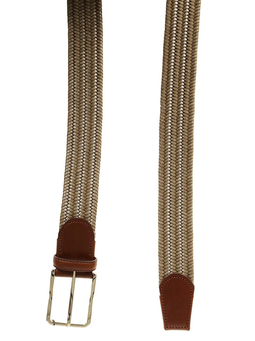 Canali Braided Calf Leather Belt With Polished Buckle