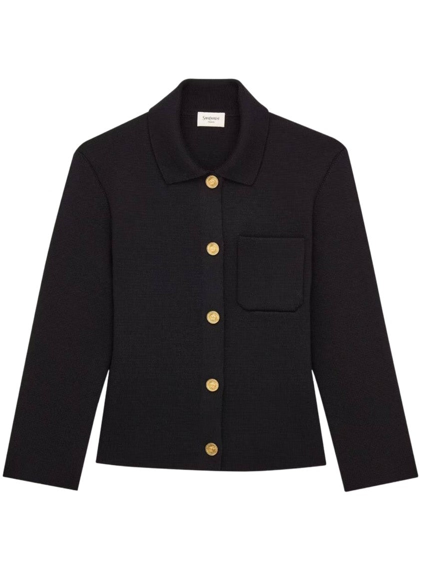 Saint Laurent Tailored Short Gold-Button Jacket