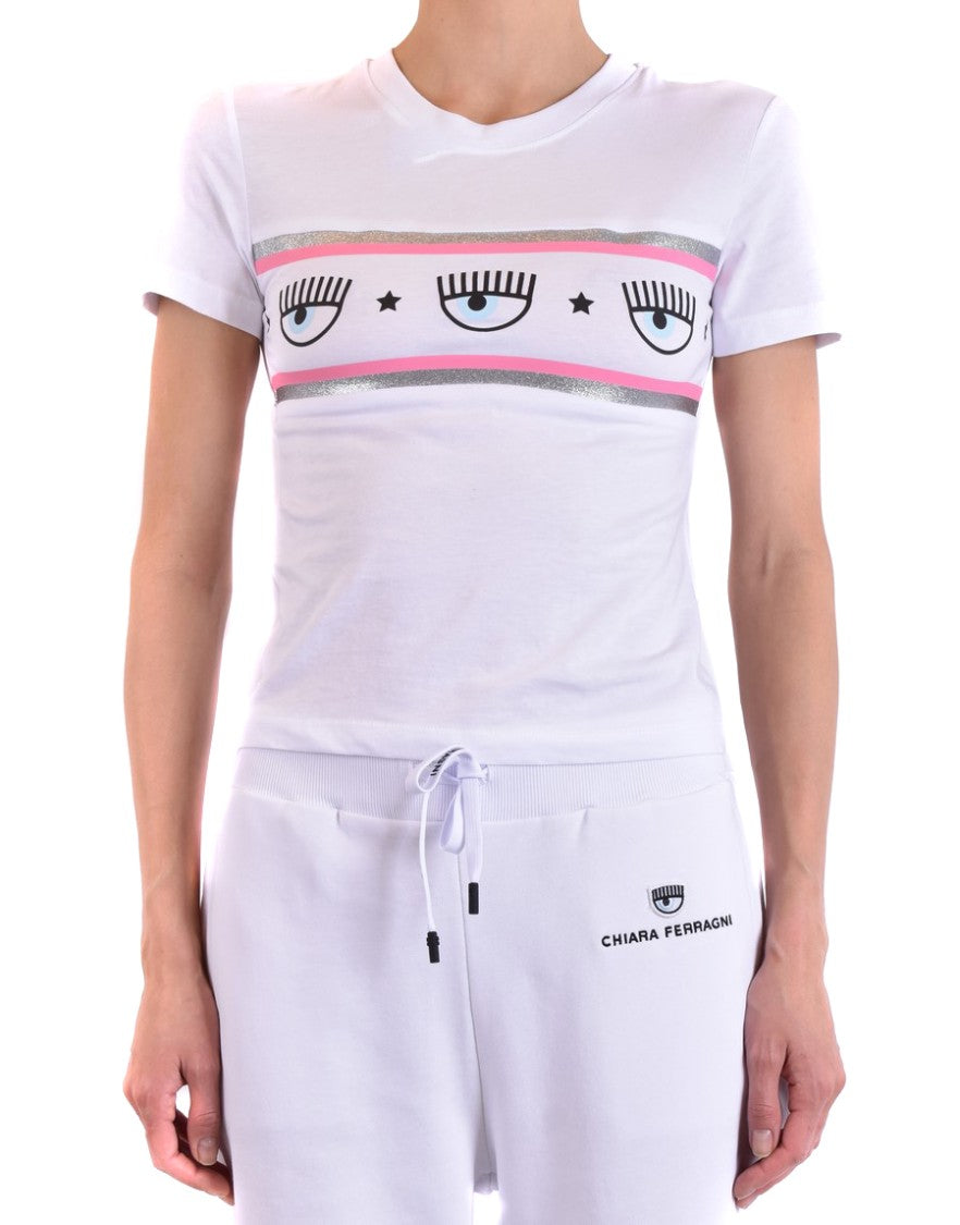 Chiara Ferragni Fitted White T-Shirt With Playful Eye Motif